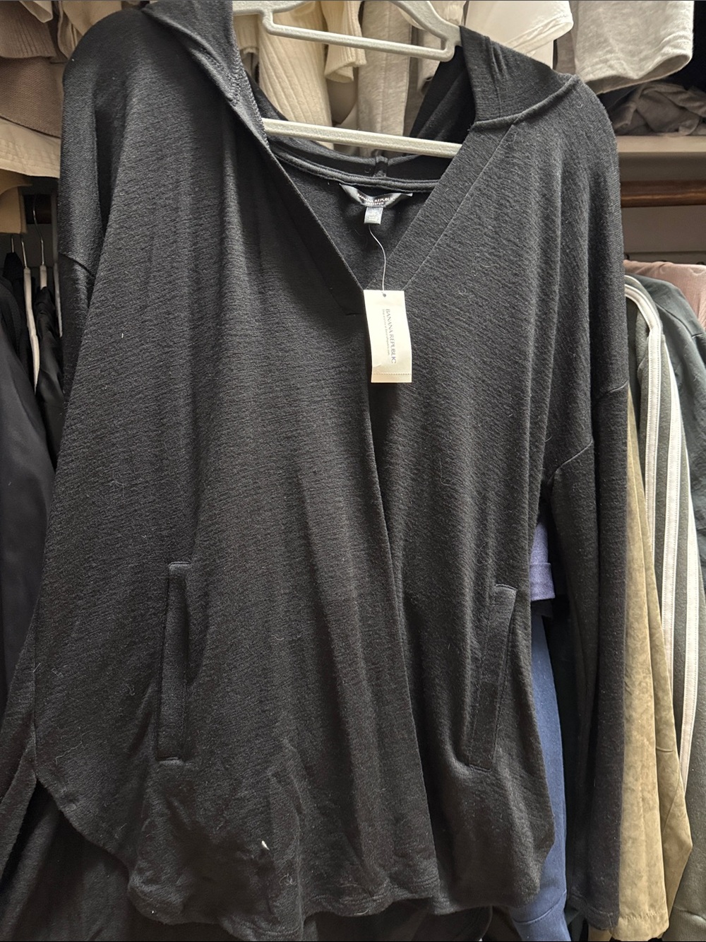 Banana Republic Black Hooded Open-Front Cardigan